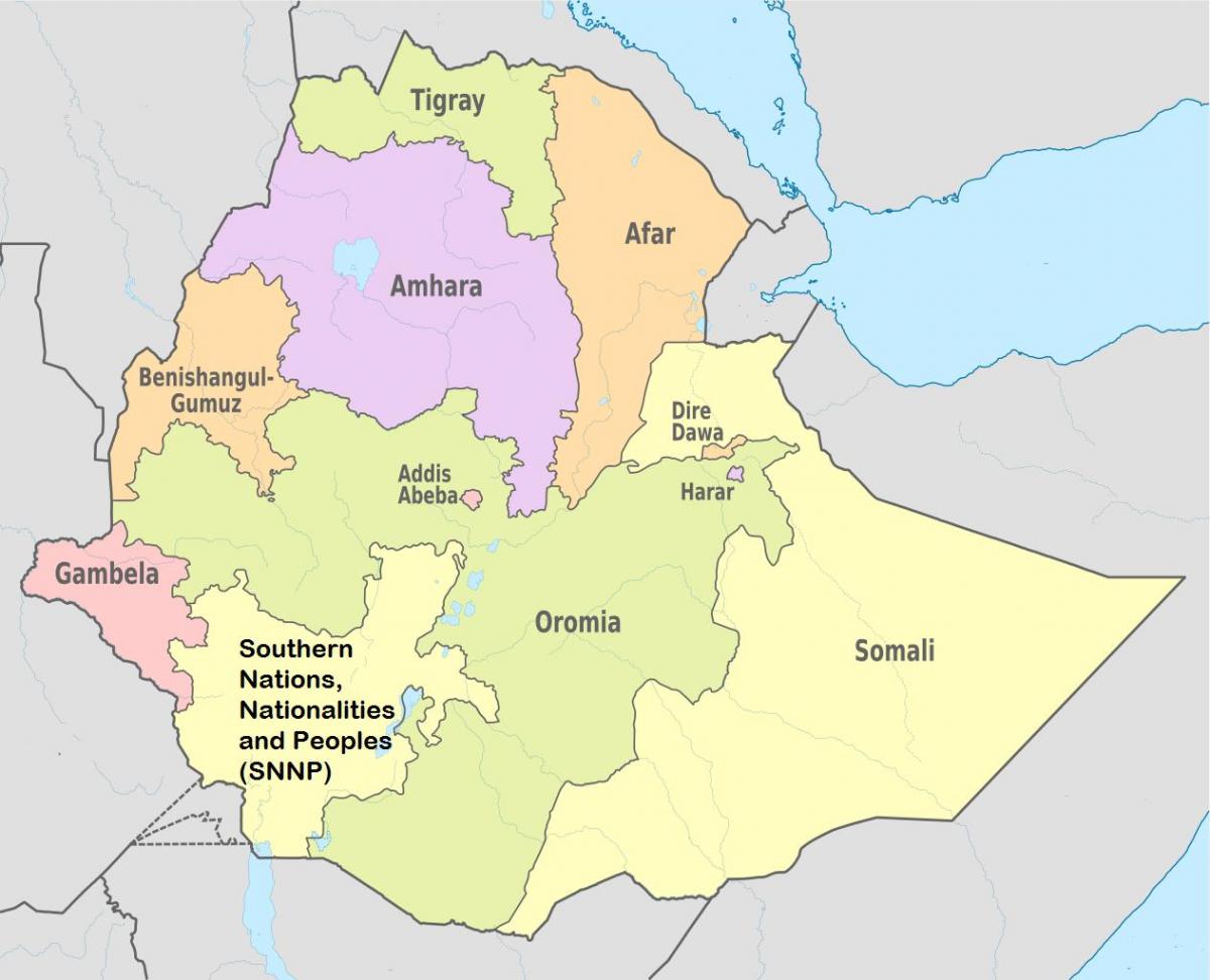 Etiopi rajonale shtetet hartë