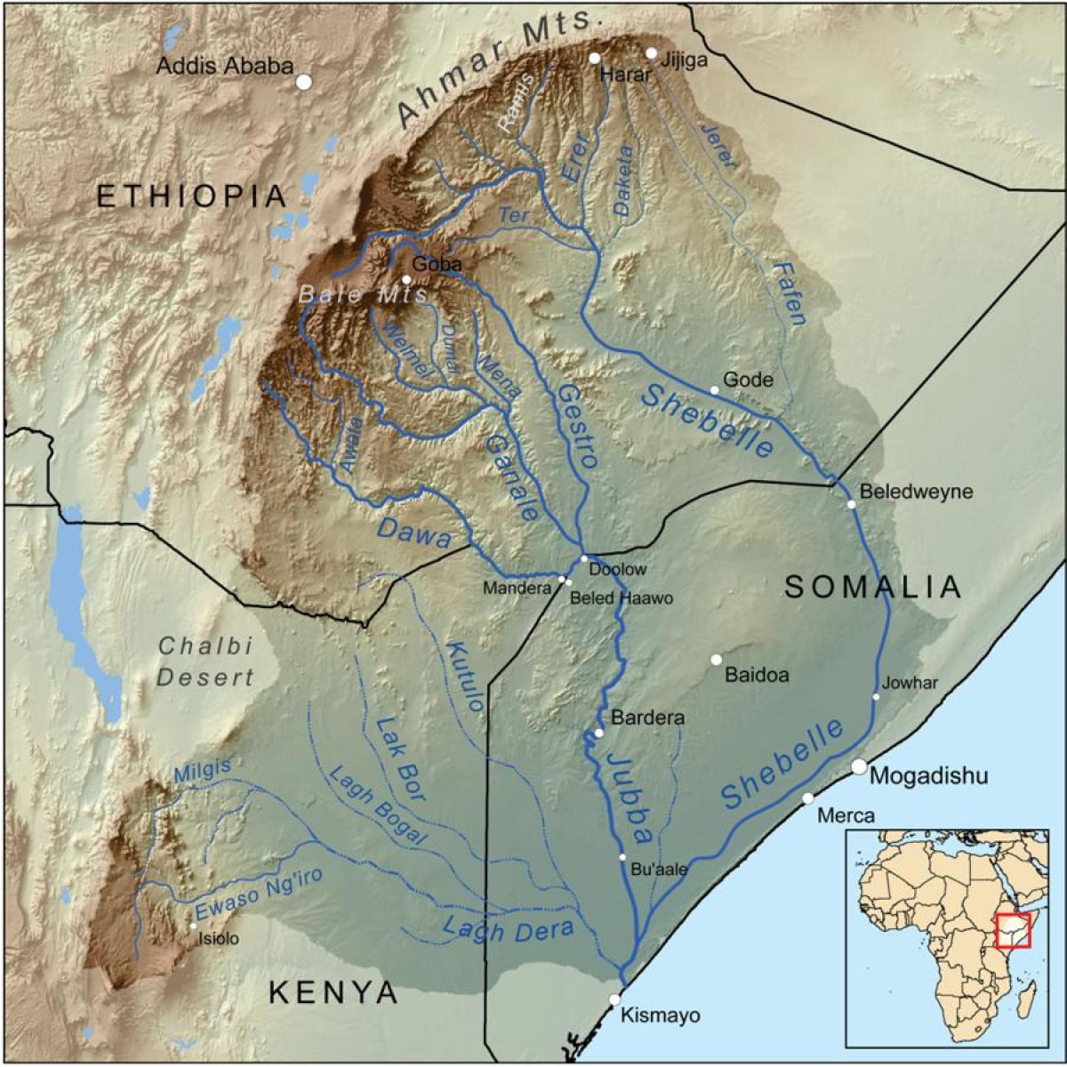 Etiopian të lumenjve hartë