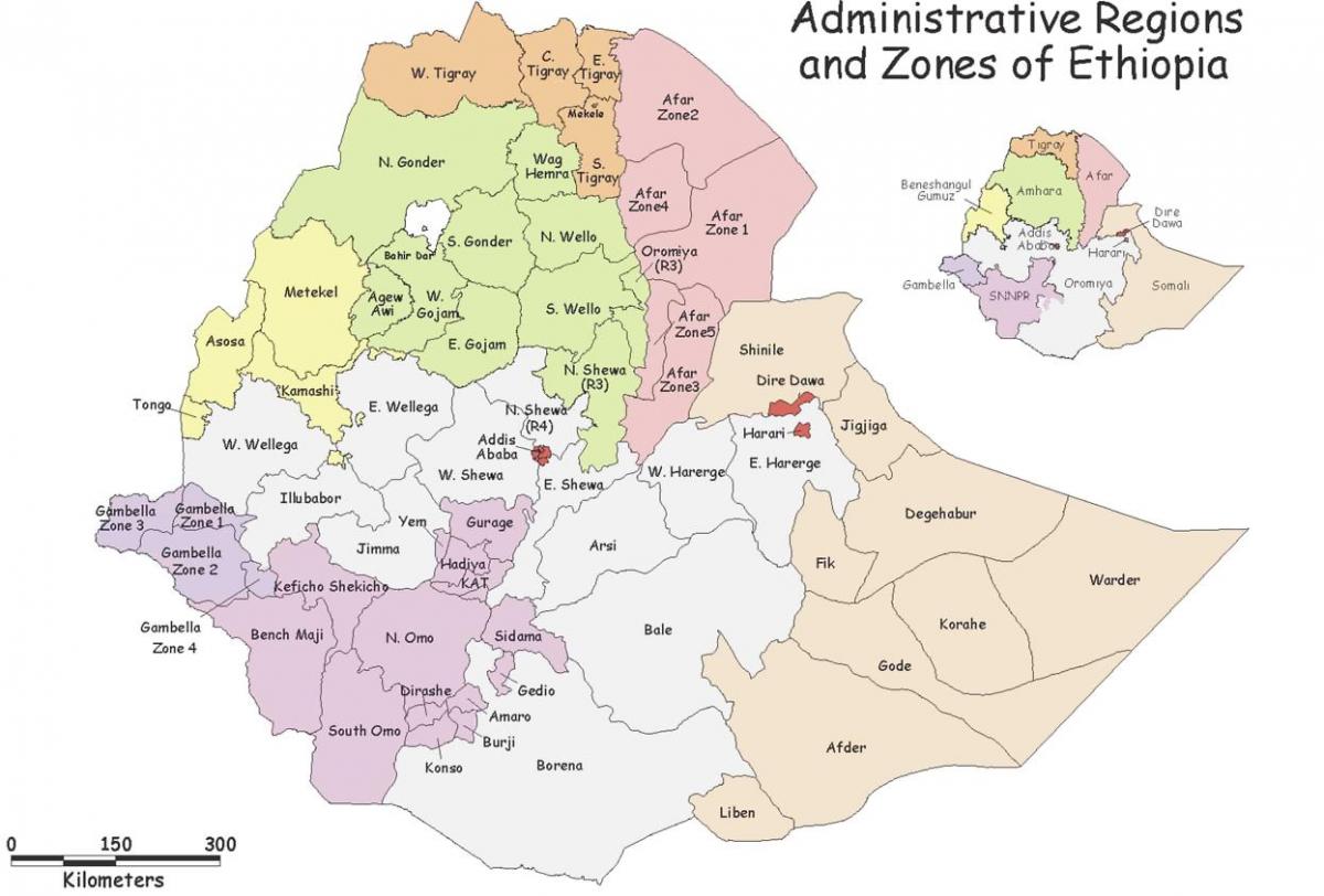 Etiopian hartë nga rajoni