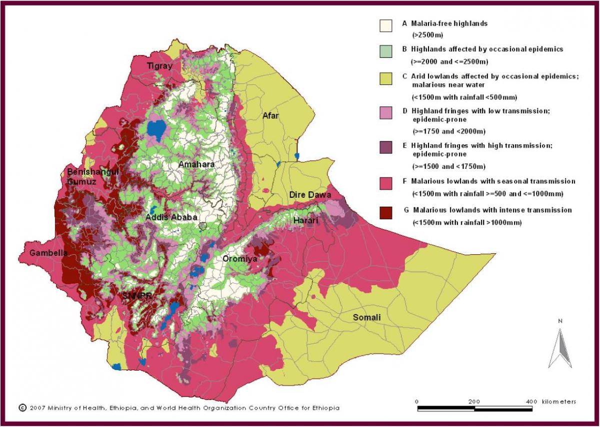 harta e Etiopisë malaria