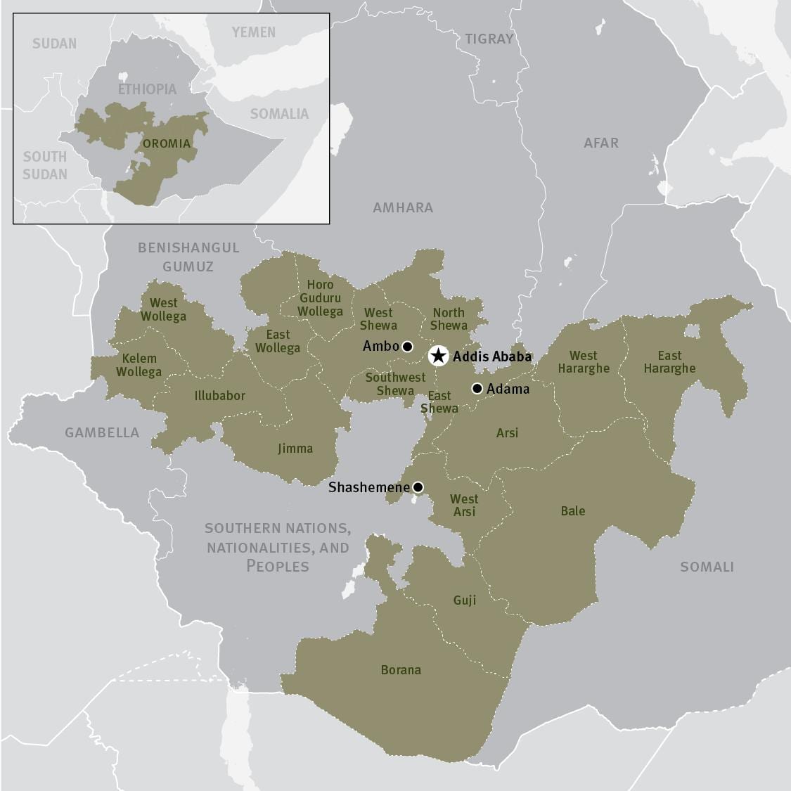 harta e oromia rajon në Etiopi