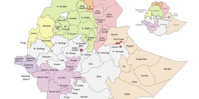 Etiopian hartë nga rajoni